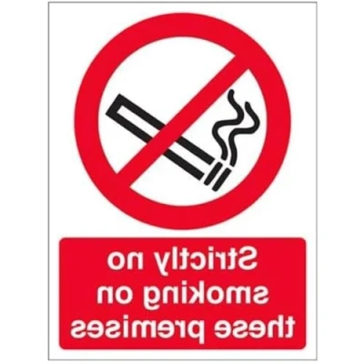 Image of VSafety 57049AU W &quot;Strictly No Smoking On These Premises&quot; Prohibition Sign, Window Sticker, Portrait, 200 mm x 300 mm, Black/Red