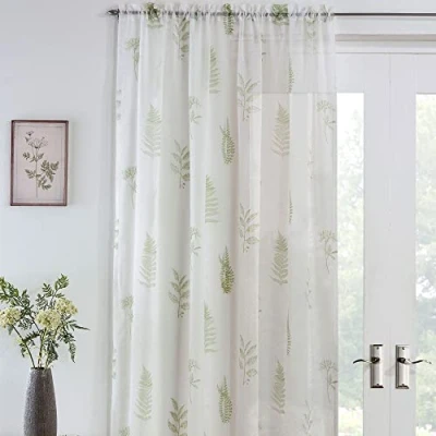 Image of Tyrone Yorkshire Linen Bracken Leaf Voile Panel, Green 90&quot;/229cm