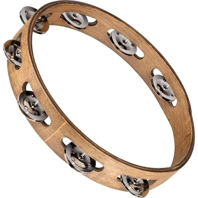 Image of Meinl Percussion Traditional Wood Tambourine 1 Row 10 inch Diameter Siam Oak / Steel, Walnut Brown Natural (TA1WB)