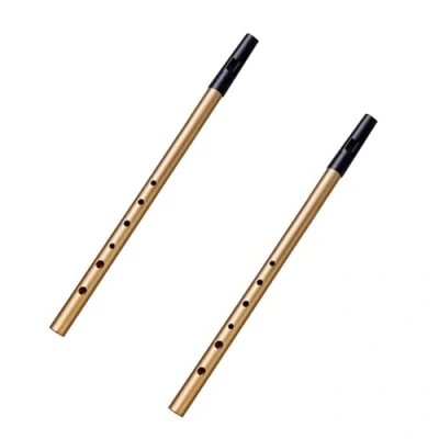 Image of 2 Pcs Tin Whistle, Aluminum Alloy Penny Six Hole Whistle in Key D, Gold Irish for Traditional Music and Beginners