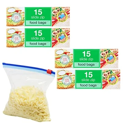 Image of 60 All Purpose Food Bags, 1L Resealable Sliding Zip BPA free, Tight Seal, Perfect for Keeping Produce Fresh, Freezing, Transporting and Organisation (4 Packs)