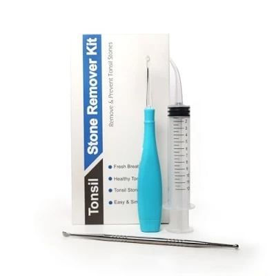 Image of Tonsil Stone Remover Kit Oral Hygiene Led Pick Tool, Stainless Steel Pick, and Curved Syringe to Halitosis Treatment