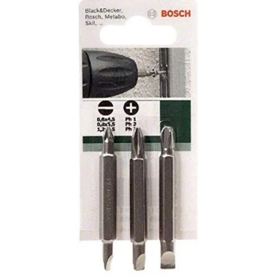 Image of Bosch 2609255959 Double Ended 60mm Screwdriver Bit Set with Standard Quality (3 Pieces)