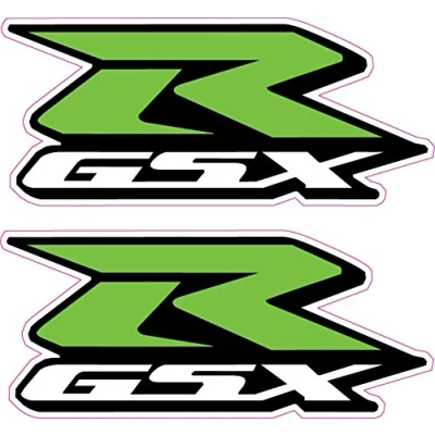 Image of 2 x GSXR Suzuki Motorcycle Stickers Green &#039;R&#039; Decals Quality Printed Vinyl Label