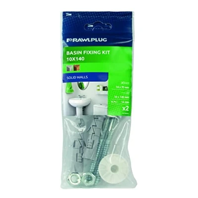Image of Rawlplug Wash Basin Fixing Kit Wall Mounted Mounting for Large Washbasins with Screws and Plugs Bathroom Sink Fitting Hung Fixtures,White,10x140,R S1 KPU141