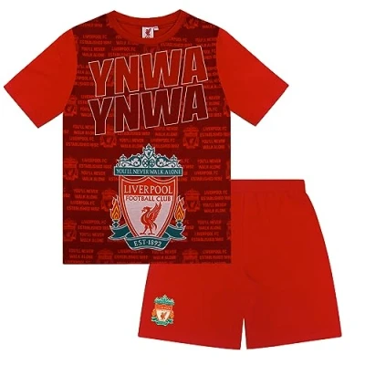 Image of Liverpool FC Official Football Gift Boys Short Pyjamas YNWA Red 8 9 Years