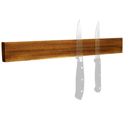 Image of com four® knife magnetic strip made of acacia wood for wall mounting holder the kitchen rail knives 40 cm (Acacia wood)