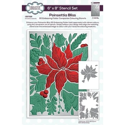 Image of Creative Expressions Companion Colouring Stencil Set Poinsettia Bliss, Cream, 15.2 x 20.3 cm