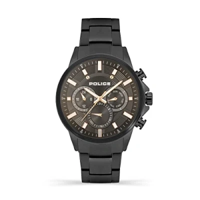 Image of Police Kismet Mens Multifunction Watch with Black Dial and Stainless Steel Bracelet, 47mm Case in Branded Box PEWJK2195101 2 Year Warranty