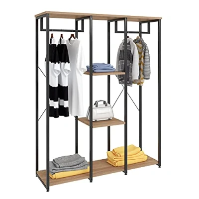 Image of eSituro Large Clothes Rail Clothing Rack Stand,Wooden Garment Coat Stand Top Rod Metal Wooden with Shoes Shelves
