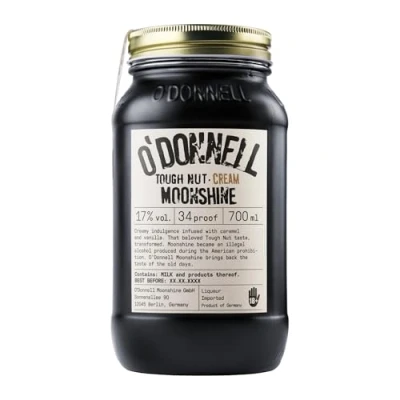 Image of O&#039;Donnell Moonshine Tough Nut Cream 700ml Mason Jar and Hazelnut Liqueur 34 Proof 17% ABV