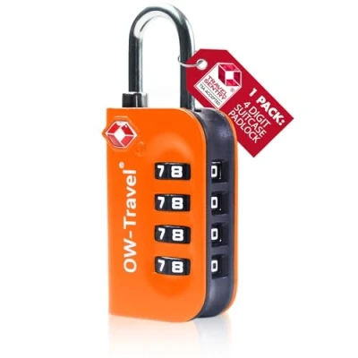 Image of OW Travel Luggage Locks TSA Approved (1 Pack Orange) 4 Digit Suitcase Padlocks. Security Backpack Padlock Suitcase, Case Locks, Combination Lock Bag, Gym Locker Padlocks