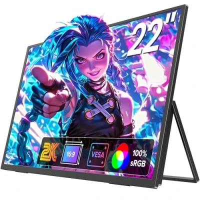 Image of 22&quot; Portable Monitor With Kickstand, 100% sRGB 2K Gaming HDR Large Display, External Second Screen for Laptop/PC/Mac/PS3/4/5/Xbox (22 inch) (22&#039;&#039;)