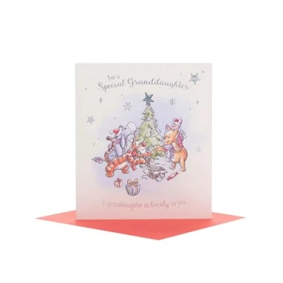 Image of UK Greetings Disney Winnie The Pooh Christmas Card for Granddaughter Adorable Design