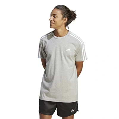 Image of adidas Sportswear Essentials 3STRIPES Print Tshirt, Men&#039;s, Size: Small, Medium grey heather/white