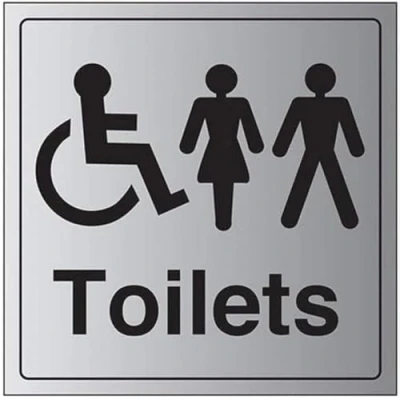 Image of V Safety General Door Disabled/Gents/Ladies Toilet Sign 150mm x Self Adhesive Alu Effect