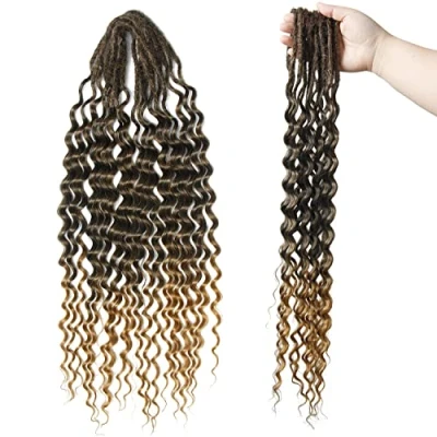 Image of Dsoar Thin 0.6cm Dreadlock Extensions Curly Ended 24 Inch Double Synthetic Wavy Dreadlocks DE Soft Pre looped Dreads 15 Strands