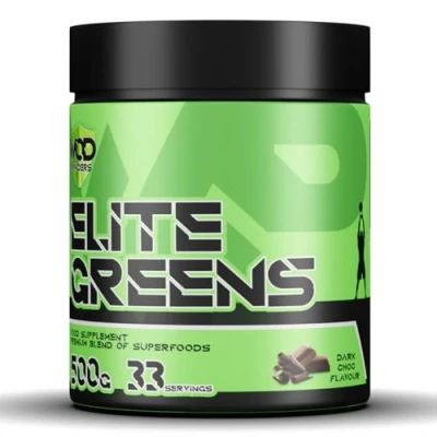 Image of Elite Greens Superfood WOD Powders 34 Vegan Superfoods and Natural Ingredients, Green Red Fruits, Berries,Vegetables, Prebiotics &amp; Digestive Enzymes 500g (Dark Chocolate)