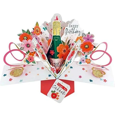 Image of Birthday Prosecco Pop Up Greeting Card Original Second Nature 3D Cards