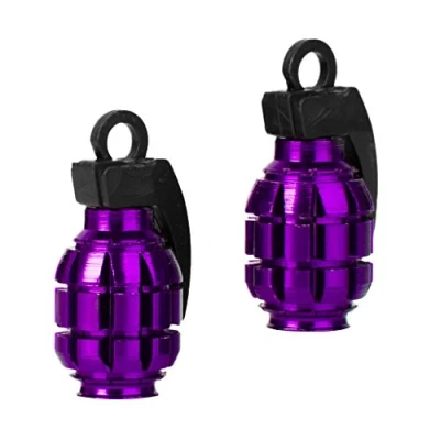 Image of 2pcs Bicycle Metal Grenade Shaped Bike Cycling Tyre Valve Dust Cap Cover Purple