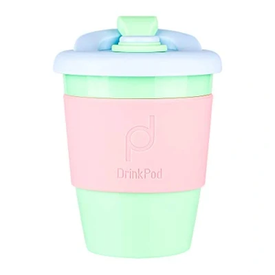 Image of DrinkPod 12oz/340 ml Reusable Coffee Cup / Travel Mug with Rotating Rubber Lip BPA Free PLA Plastic Green Dream