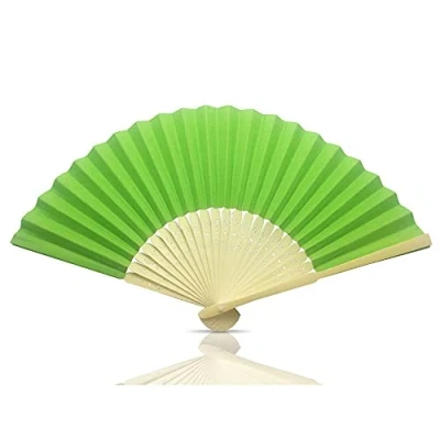 Image of Vruti&#039;s Green Paper Foldable Hand Held Bamboo and Wooden Fan