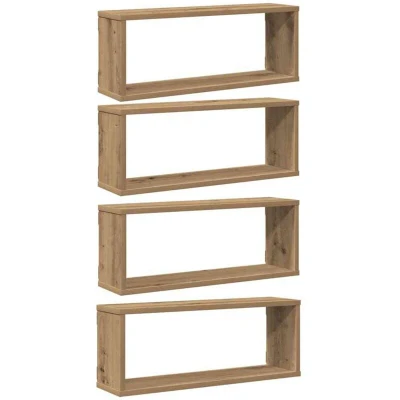 Image of vidaXL wall cube shelves floating artisan oak engineered wood / 4 pcs/storage/space saving/living room/bedroom