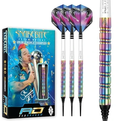 Image of RED DRAGON Peter Wright Snakebite 1 18 gram softip professional darts Tungsten set with flights and shafts
