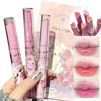 Image of 3 Colors Jelly Lipstick Gift Set, Tinted Heart Shape Lip Stain Gloss, Mirror Hydrating Love Lipstick, Moisturizing Balm, Vivid Color Glossy Makeup for Girls (B)