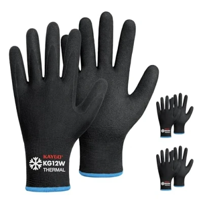 Image of KAYGO Work Gloves Nitrile Coated Thermal Fleece Liner 3 Pairs, Grip and Dexterity, Winter Working for Men Women, Cold Weather Construction Freezer Warehouse Automotive, KG12W (Black, M)