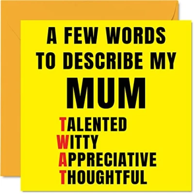 Image of Rude Birthday Cards for Mum Few Words Describe Tw*t Joke Happy Card from Daughter Son, Banter Gifts, 145mm x Offensive Mothers Day Greeting Mama Mom Mam