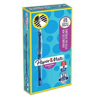 Image of Paper Mate Fine 0.5 mm Tip Erasable Gel Pen Blue (Box of 12)