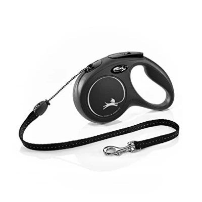 Image of Flexi New Classic Cord Black Medium 5m Retractable Dog Leash/Lead for dogs up to 20kgs/44lbs