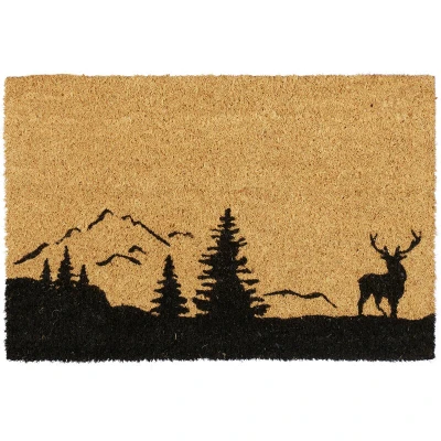 Image of Relaxdays Coconut Deer &amp; Trees Indoor Outdoor Shoe Doormat Door Mat 40 x 60 cm Natural, Polyvinyl Chloride, 40x60