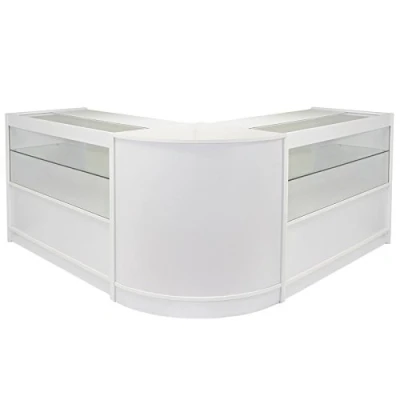 Image of Corner Reception Desk Retail Counter Till Block Shop Office Barber Salon Display Showcase Cabinet Units White