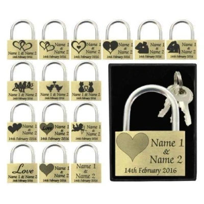 Image of Anniversary, Valentines Present, Wedding Favour 40mm Love Lock Personalised Engraved Padlock (Single Heart)