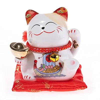Image of lachineuse Cat Maneki Neko, Porcelain, Good Luck Charm, 9x8x10cm