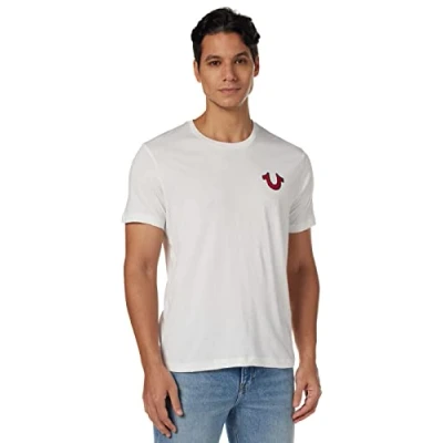 Image of True Religion Men&#039;s Buddha Logo Short Sleeve Tee T Shirt, White, L UK