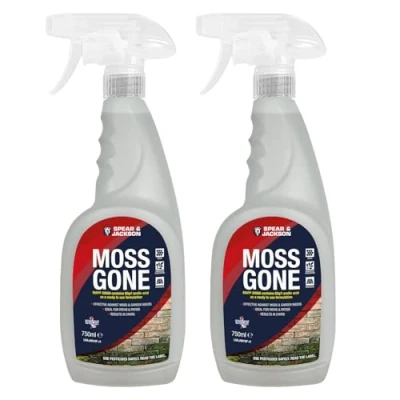 Image of Spear &amp; Jackson Moss Gone Killer, 2 x 750 ml, For Paths, Patios, Roofs, Walls, Tarmac, Gravel