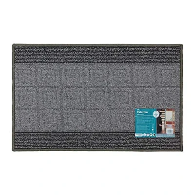 Image of Palmero Machine Washable Latex Backed Carpet Door Mat, Grey/Black