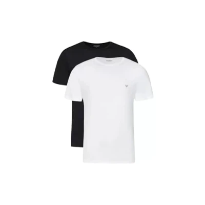 Image of Emporio Armani Men&#039;s Pure Cotton 2 Pack T Shirt, White/Black, S