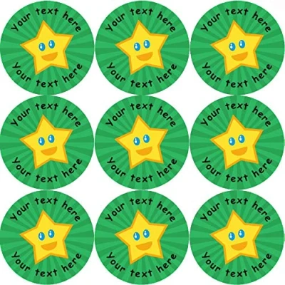 Image of 144 Happy Star Personalised (Green Background) 30 mm Reward Stickers for School Teachers, Parents and Nursery