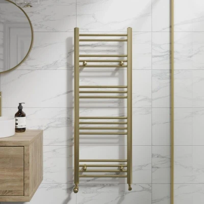 Image of DuraTherm Heated Towel Radiator Brushed Brass 1200 x 450mm Flat