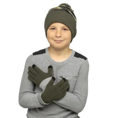 Image of A2Z 4 Kids Boys Hats Camouflage Knitted Bobble Pom Beanie Hat KH907 Camo Khaki One Size
