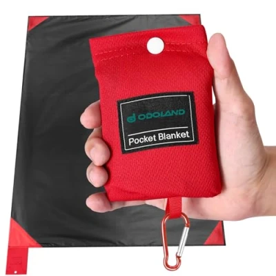 Image of Odoland Picnic Blanket 110 x 160 cm Pocket Heatproof Sandproof Thin Ground Sheet Lightweight Foldable Beach Mat for Outdoor Camping, Travel, Hiking, 1 2 People