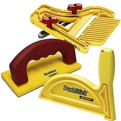 Image of Milescraft 7334 Safety Bundle Includes FeatherBoard, PushStick and Free Grabber Push Block, Yellow