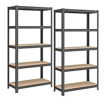 Image of SONGMICS 5 Tier Shelving Unit, Steel Unit for Storage, Tool Free Assembly, Garage, Shed, Load Capacity 875 kg, 40 x 90 180 cm, Grey GLR040G01