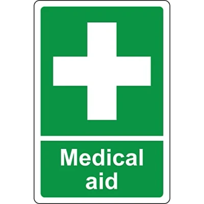 Image of Medical aid Safety sign Self adhesive sticker (150mm x 100mm)