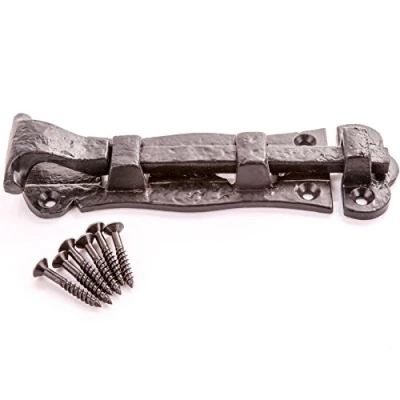 Image of Black Cast Iron Tower Door Bolt Antique Scroll Heavy Sliding Lock/Latch