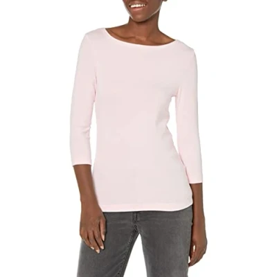 Image of Amazon Essentials Women&#039;s Slim Fit 3/4 Sleeve Boat Neck T Shirt, Light Pink, XL